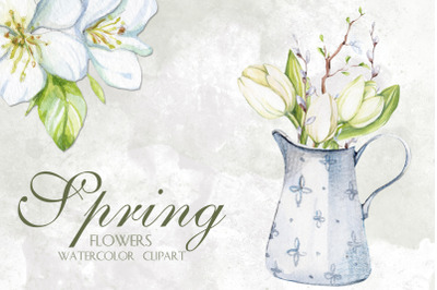 Watercolor Spring Flowers Clipart