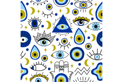 Abstract eyes pattern. Evil hand drawn turkish eyes trendy backdrop. C