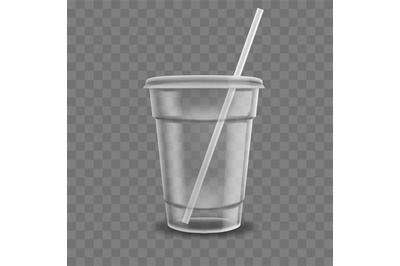 Realistic plastic coffee cup. Clear plastic cup mockup for coffee, ice