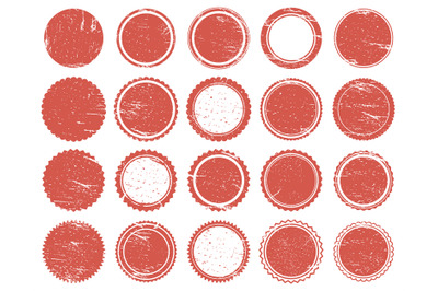 Grunge texture stamp. Rubber red circle stamps&2C; distressed texture red