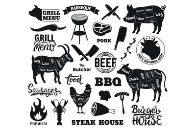 Butcher scheme poster. Vintage butcher shop guide, beef cuts chart, st