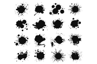 Ink splashes and drops. Grunge ink splatter, liquid drip splash, black