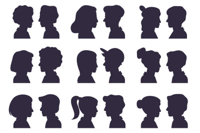 Face profile silhouettes. Male and female heads silhouettes&2C; woman and