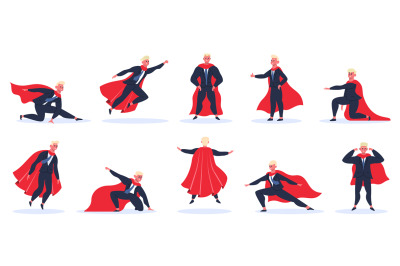 Businessman superhero. Office worker in action superhero poses, superh