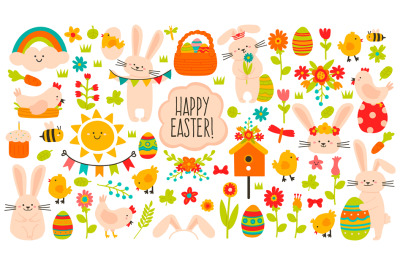 Cute easter elements. Spring easter cute decoration&2C; eggs&2C; chickens&2C; f