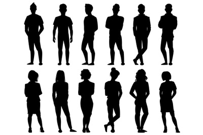 People silhouettes. Male and female anonymous person silhouettes. Adul