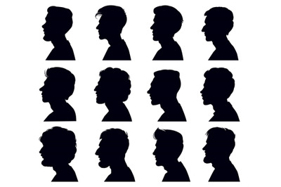 Male profile face silhouette. Adult men anonymous characters shadow po