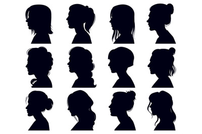 Female head silhouette. Women faces profile portraits&2C; adult female an