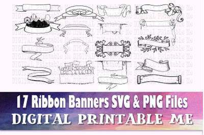 Ribbon Banner svg&2C; silhouette bundle&2C; 17 cut files&2C; label PNG&2C; clip ar