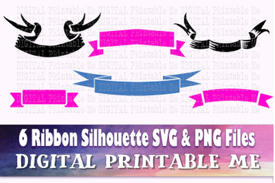 Ribbon Banner svg, silhouette bundle, 6 cut files, label PNG, clip art