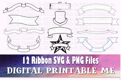 Ribbon Banner svg, silhouette bundle, 12 cut files, label PNG, clip ar