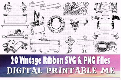 Ribbon Banner svg, vintage illustration bundle, 20 cut files, label PN