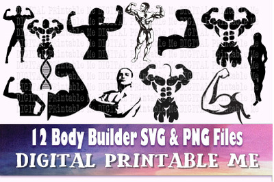 Body Builder svg, silhouette bundle, PNG, clip art, 12 files, health,