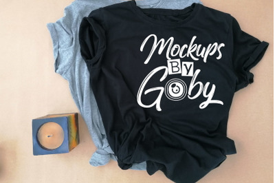 Black T-shirt Mock Ups&2C; Candle&2C; Flat Lays Image&2C; Digital Mock Ups