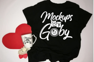 White Mug Mock Up, Black T-shirt Mockups, Red Heart, Valentine