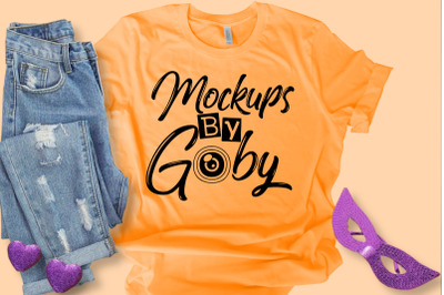 Bella Canvas T-shirt Mockups, Orange Shirt Mock Up, Carnival Mask,