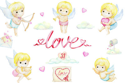 Watercolor clipart, Cupid Clipart Valentines Graphics, Cupid png, Baby