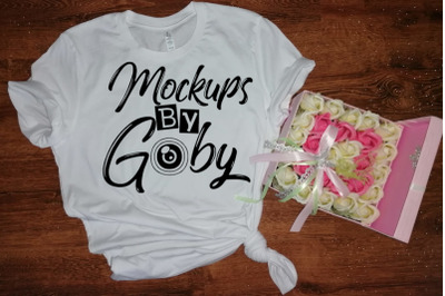 White T-shirt Mockups, Bella Canvas T-shirts, Flowers Box,