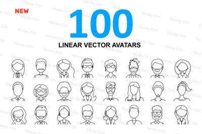 Outline Avatar Icons set vector