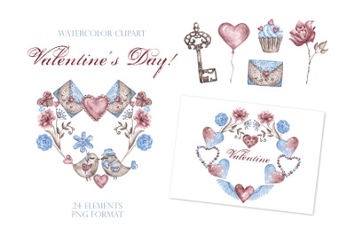 Valentine watercolor clipart. Watercolor hearts. Love. Valentine&#039;s day