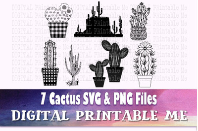 Cactus svg, Desert Silhouette bundle, PNG 7 Digital, succulent, flower