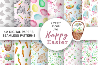 Watercolor Easter Digital Paper, Seamless Pattern