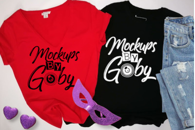 Red &amp;amp; Black T-shirt Mockups&2C; Mardi gras&2C; Carnival&2C; Matching Shirts