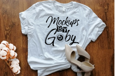 White T-shirt Mockups&2C; Bella Canvas 3001&2C; Hight Heels&2C; Cotton Flowers