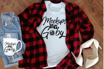 Mug Mockup&2C; Buffalo Plaid Shirt&2C; White T-shirt Mockups&2C; Hight Heels