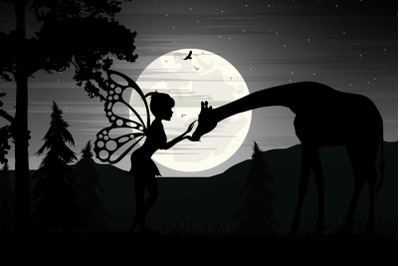 fairy and giraffe silhouette