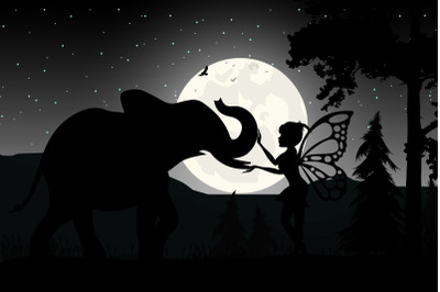 fairy and elephant silhouette