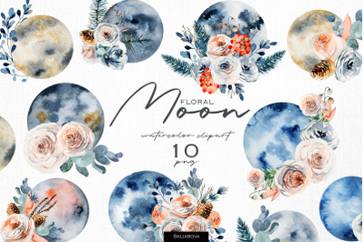 Vintage floral moon clipart