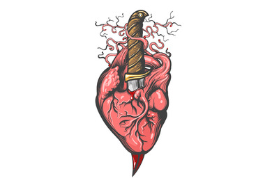 Human Heart Pierced by Knife tattoo