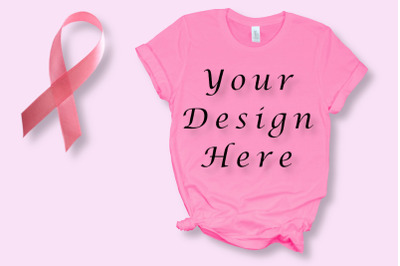 Breast Cancer Mockup&2C; Pink T-shirt&2C; Bella Canvas Pink&2C; Mock Up&2C; Woman