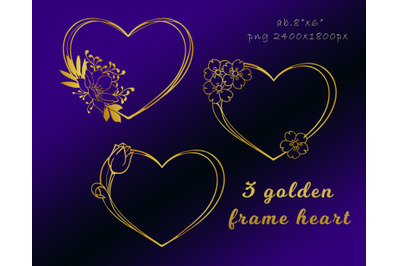 Gold frame hearts for valentine&#039;s day, textured shiny  glitter 3 frame