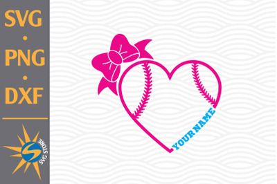 Heart Softball With Custom Name SVG, PNG, DXF Digital Files Include