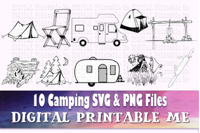 Camping svg bundle, illustrations PNG clip art, 10 Digital Outdoors na