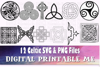 Celtic svg, silhouette bundle, 12, celtic knot cross symbol, flourish