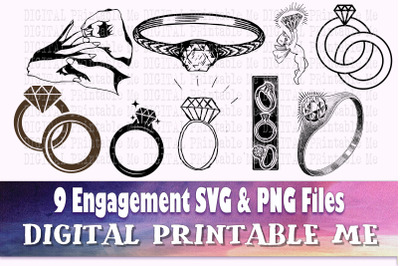 Engagement Ring Silhouette, Diamond wedding band SVG bundle, PNG, prop