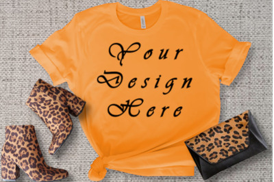 Orange Tshirt Mockups&2C; Women Design&2C; Leopard Print&2C; Digital Mock Up