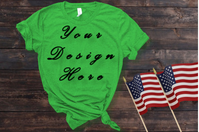 Green T-shirt Mockup, Bella Canvas Shirt, St. Patrick Day, American Fl