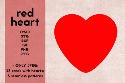 Valentines Red Heart SVG | Cards and Seamless Patterns