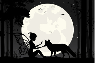 fairy and wolf silhouette