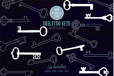 Skeleton Keys White | Hand Drawn Victorian Heart Door Lock