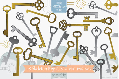 Skeleton Keys Gold &amp; Silver | Hand Drawn Victorian Heart Door Lock