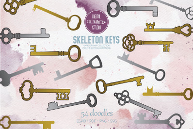 Skeleton Keys Gold &amp; Silver | Hand Drawn Victorian Heart Door Lock
