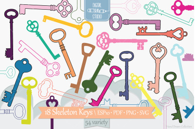 Skeleton Keys Color | Hand Drawn Victorian Heart Door Lock