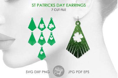 St Patricks day earrings, cut file, fringe earrings SVG, clover jewelr