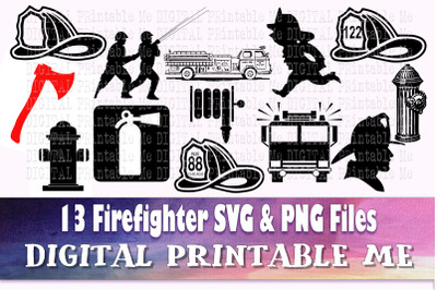 Firefighter svg bundle&2C; firemen silhouette PNG&2C; clip art&2C; 13 Digital i