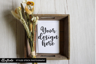 White Greeting Card Mockup | Dried Flowers Mockup | Styled Stock Photo
